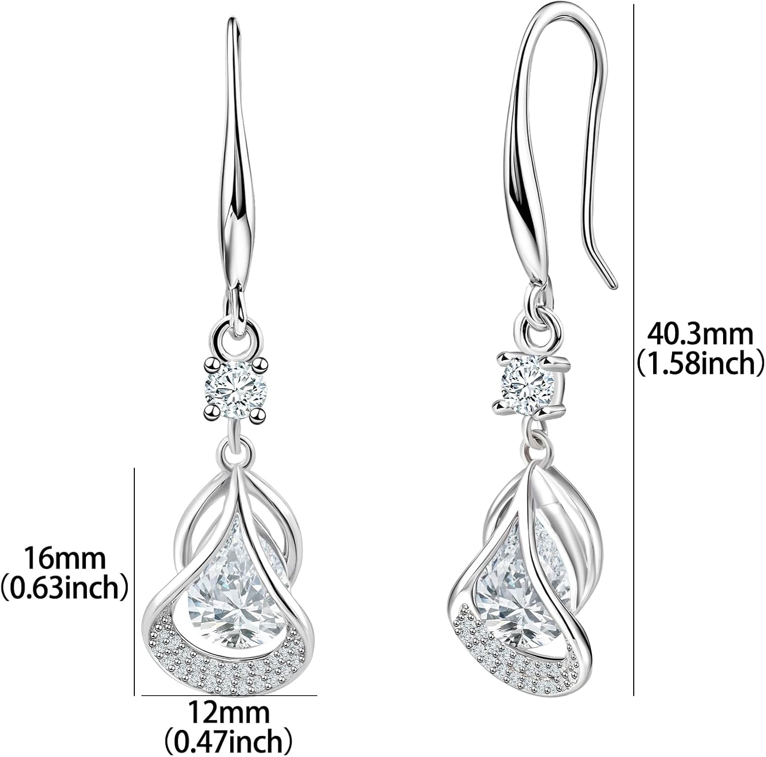Sterling Silver Waterdrop Drop Dangle Earrings for Women Hypoallergenic Cubic Zirconia Teardrop Elegant Delicate Drop Dangle Earrings - Image 6