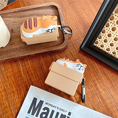 Ur Sunshine Super Cute Lying On Box Sleeping Yellow Cat Earphone Case For Airpods Pro, Kawaii Peaceful Kitty Soft Silicone Gel Earbud Cover Case Compatible With Airpods Pro +Hook #TOP3