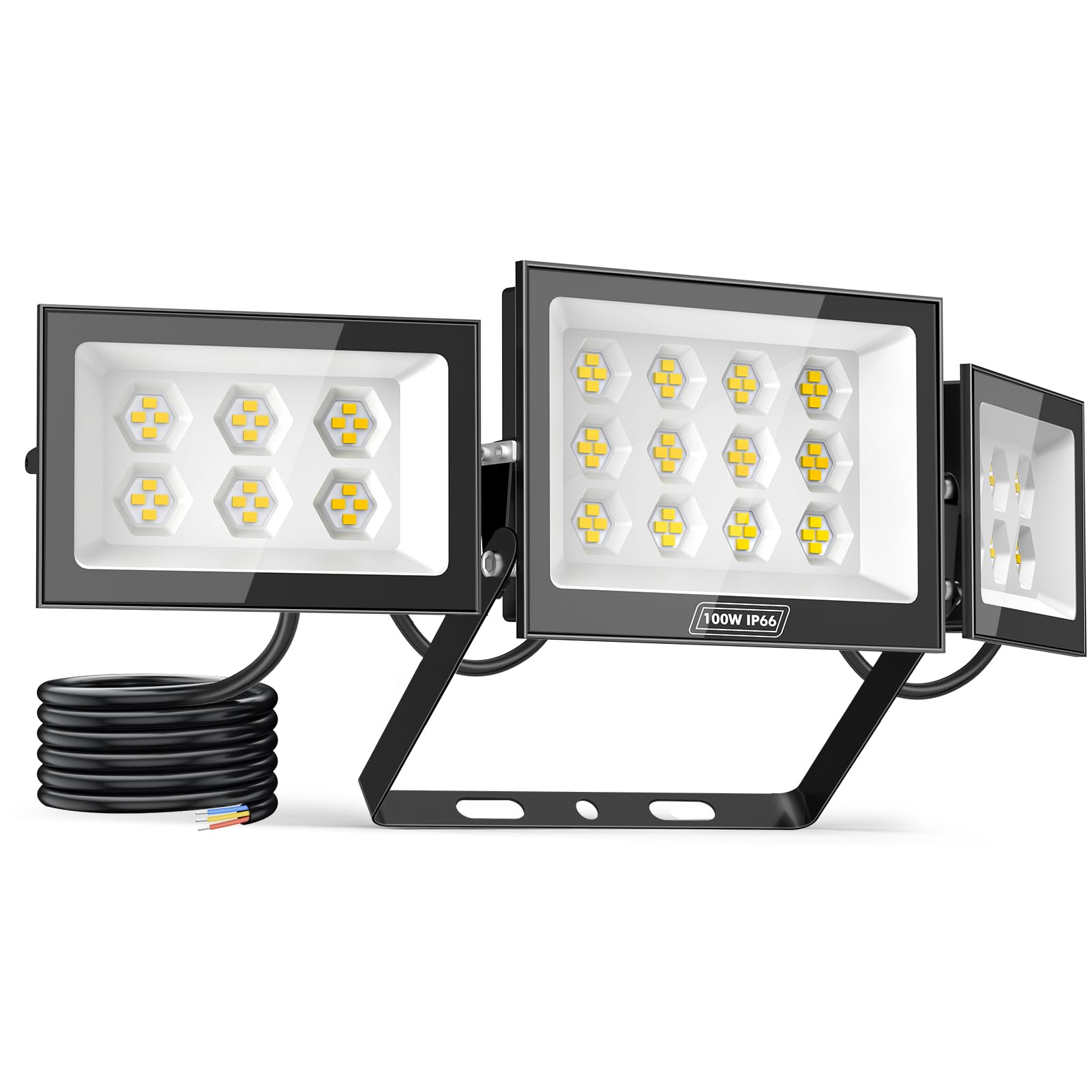 Sararoom LED Floodlight Outdoor with 3 Adjustable Heads, 100W 10000LM Super Bright LED Security Light, 6500K Daylight Flood Lights Outdoor, IP65 Waterproof Spot Light for Yard Garage Warehouse — image 1