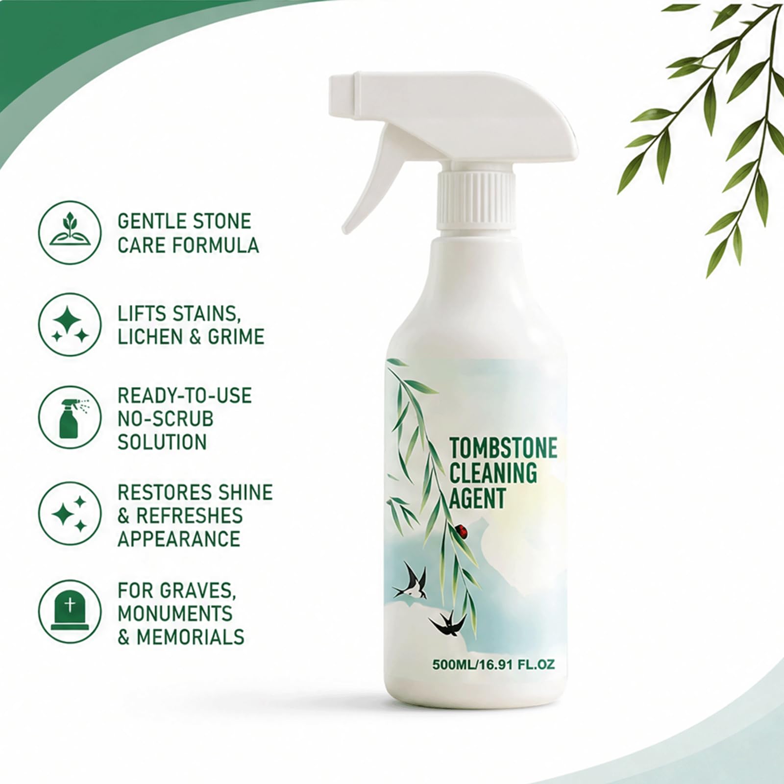 Limpiador y pulido de lápidas sin fregar Spray de enfermería - Limpiador sin fregar Spray de enfermería, Fórmula suave para el cuidado de la piedra, (5 piezas)