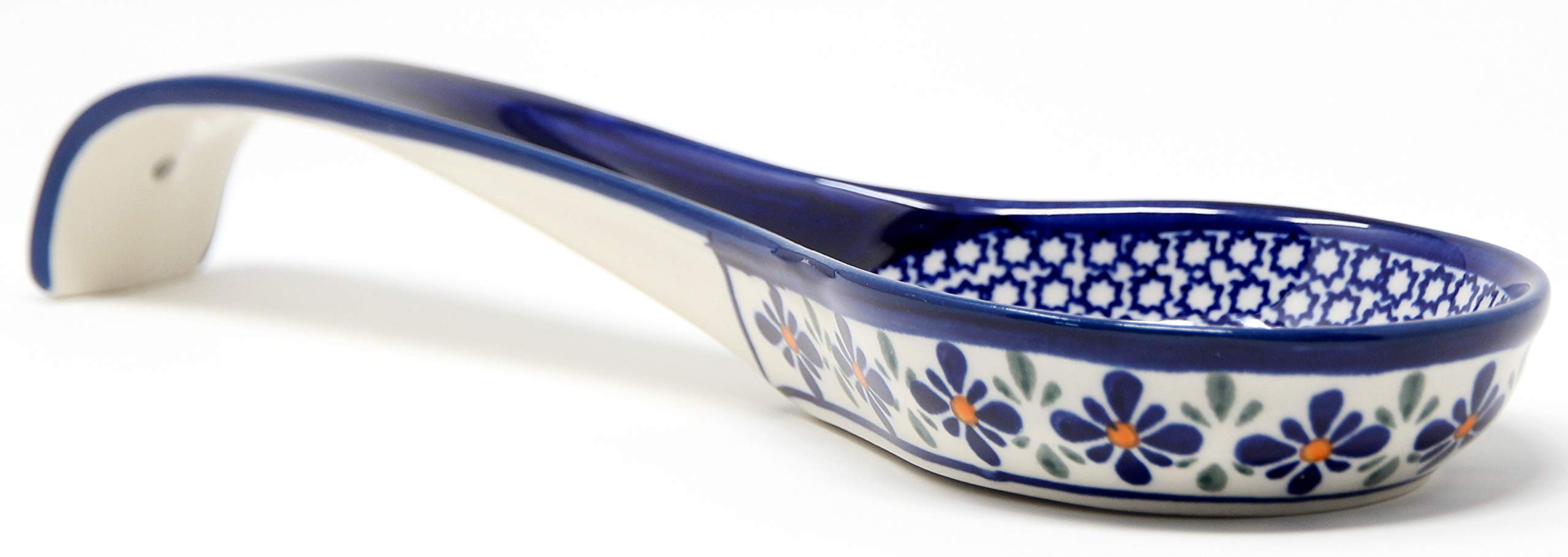 Polish Pottery Spoon Rest From Zaklady Ceramiczne Boleslawiec Mosaic Flower, 12 Inch Long