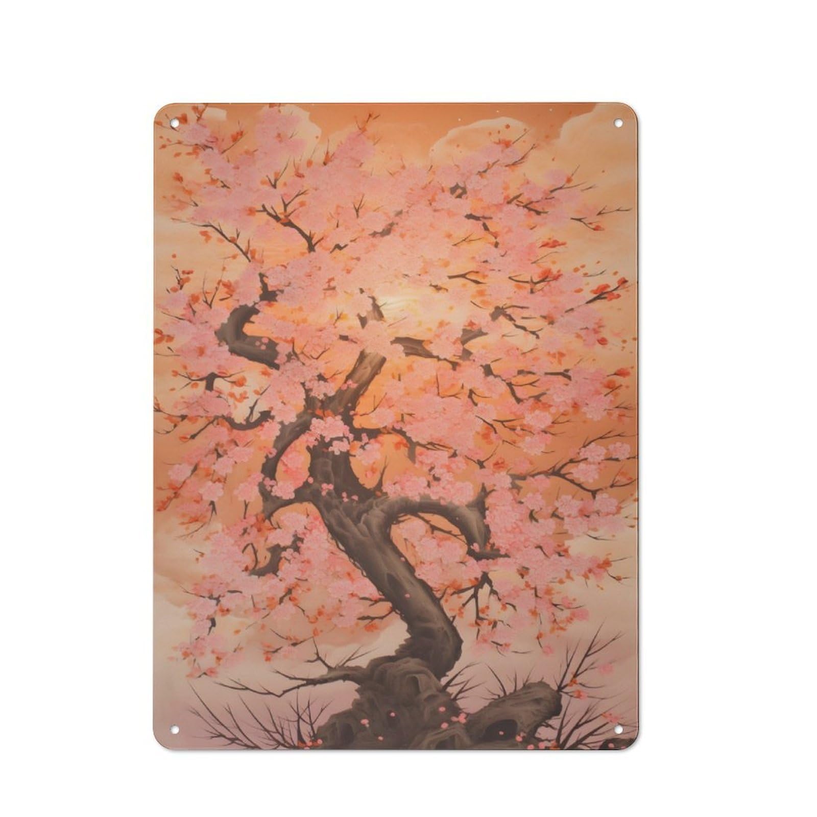 Junmoney Full Cherry Blossom Tree For Garden Room Or Summerhouse, Rustic Tin Sign 40X30cm, Tin Sign Wall Decor For Garden Rooms And Summerhouses