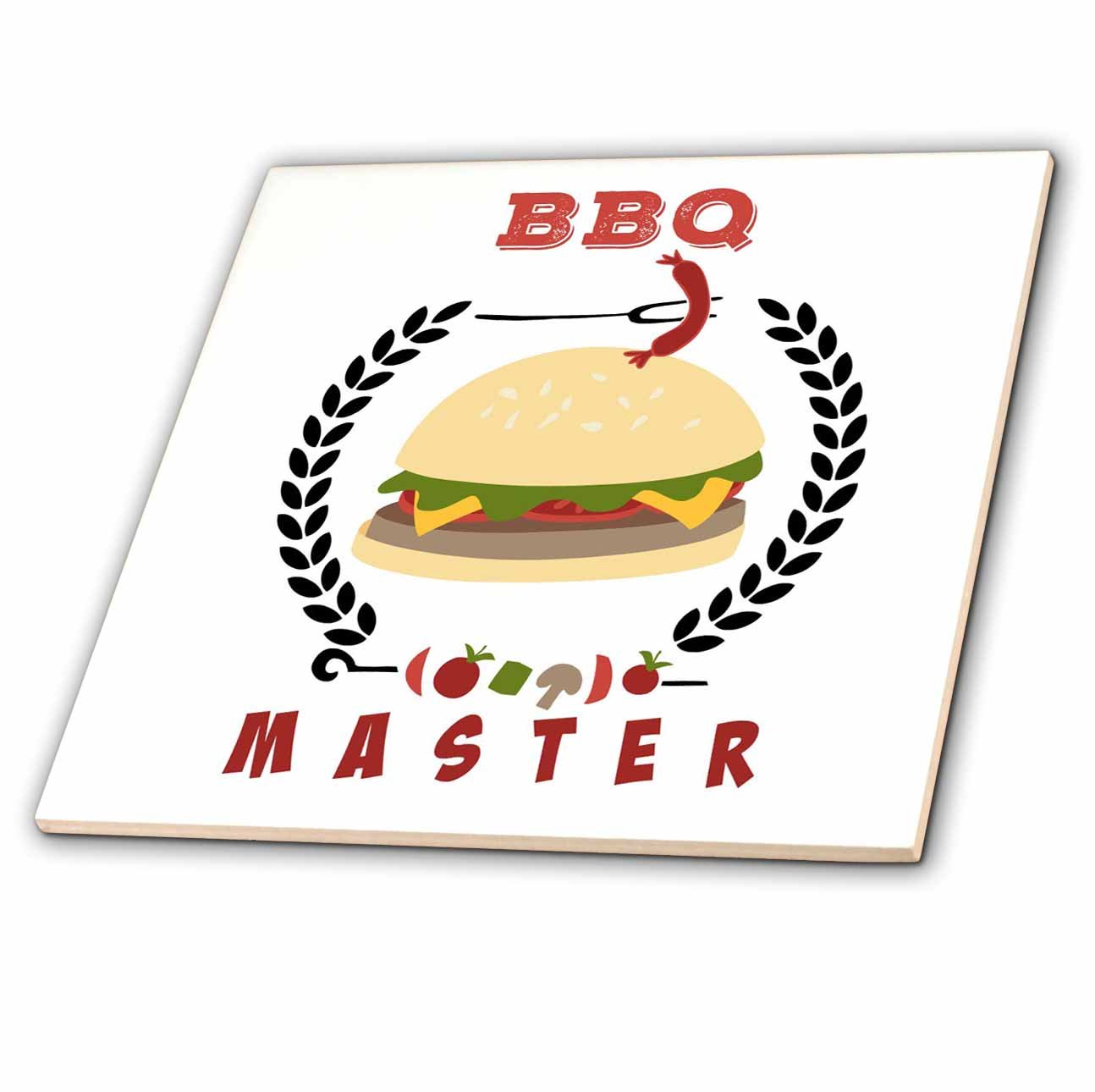 3dRose BBQ Master Hamburger Grilling Outdoor Party Time Ceramic Tile, 12