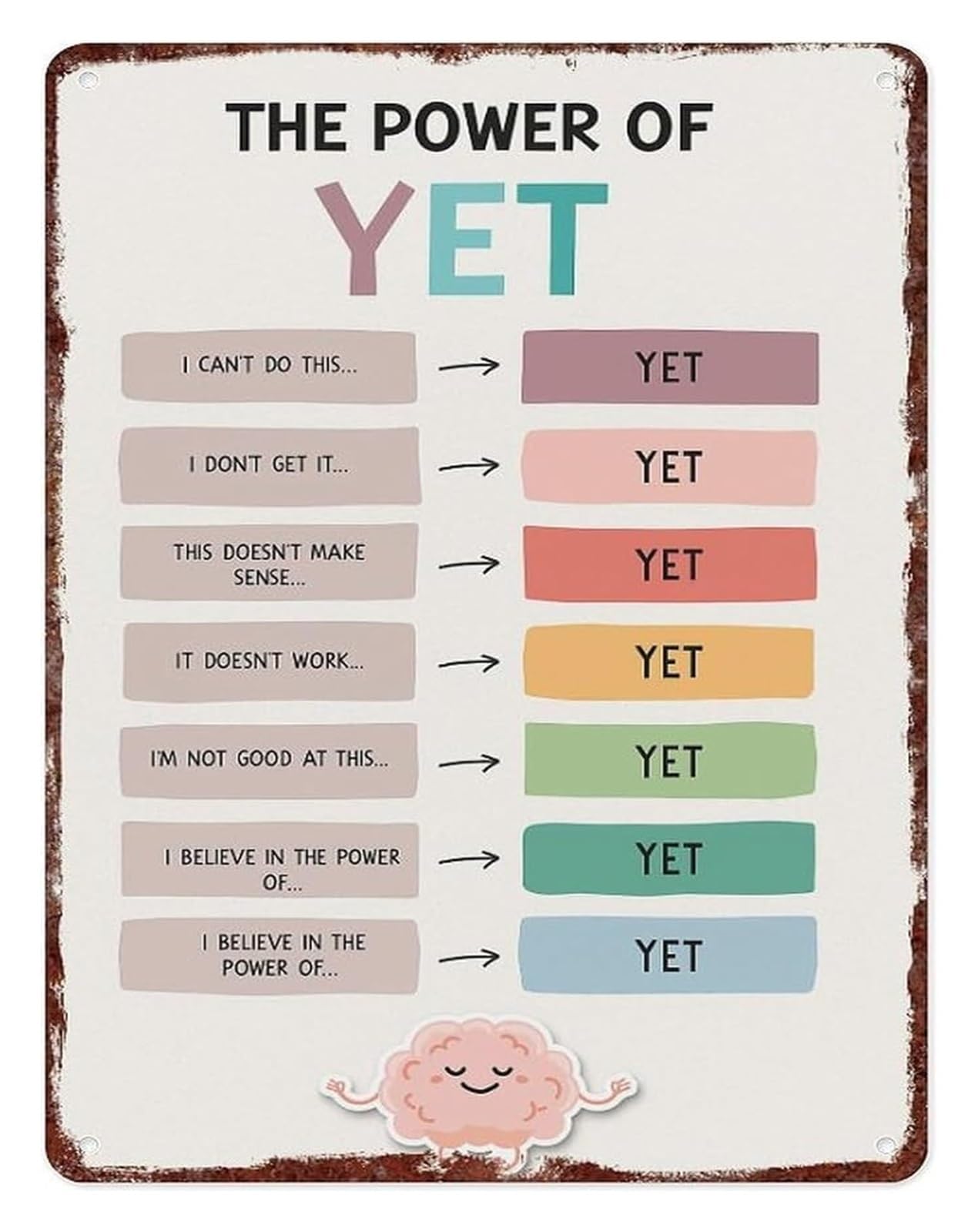 ICYJRFHLTF The Power of Yet Classroom Metal Sign Motivational Growth Mindset Wall-Art for Home Office Teacher Gift 8 X 12 in