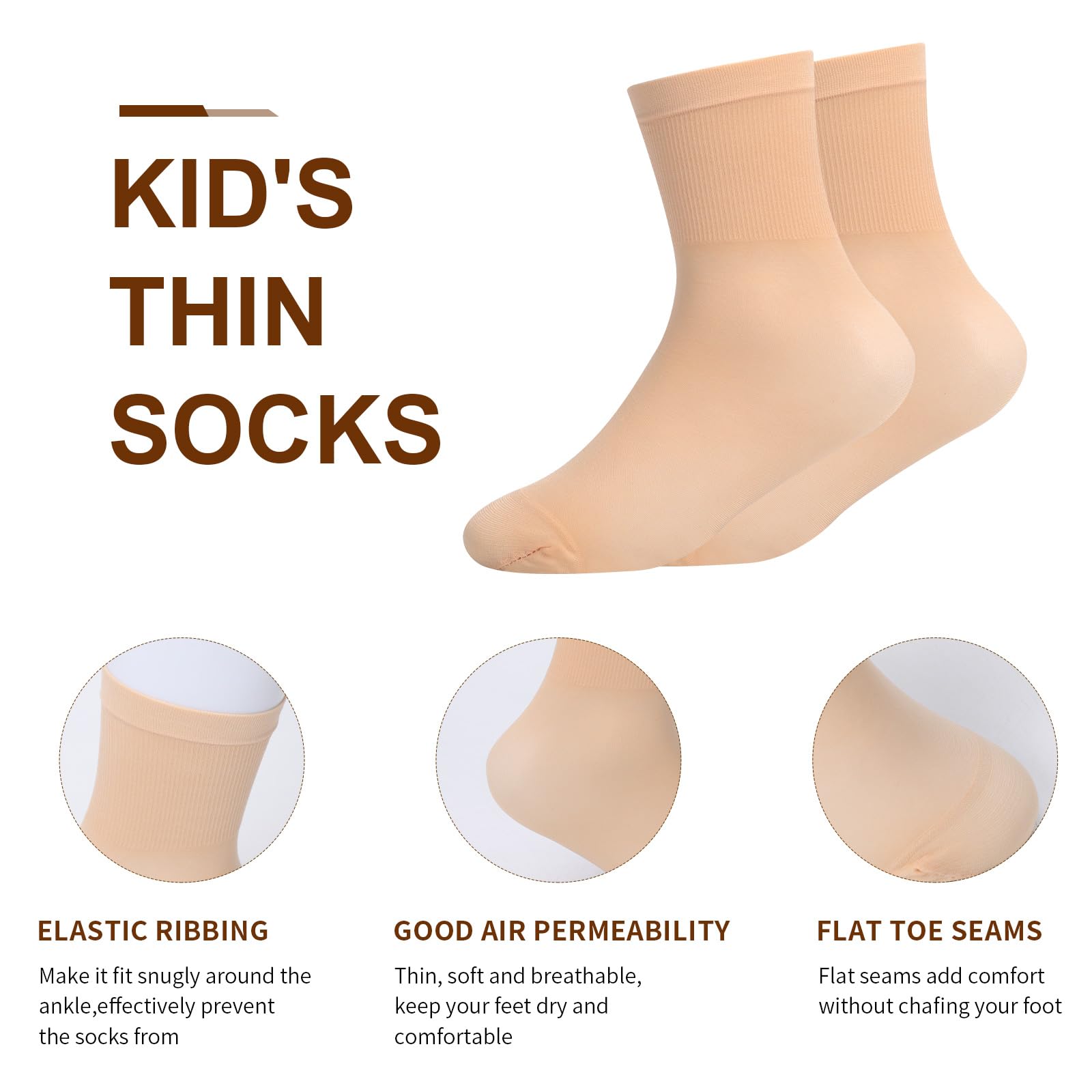 Risipu Lot de 6 paires de chaussettes de ballet fines sans couture en soie sans talon pour filles