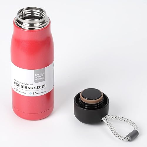 Miniatura 6 de NICEMER Botella de agua, botellas de agua pequeñas, botella aislada de acero inoxidable con tapa de correa, reutilizable al vacío de tres capas