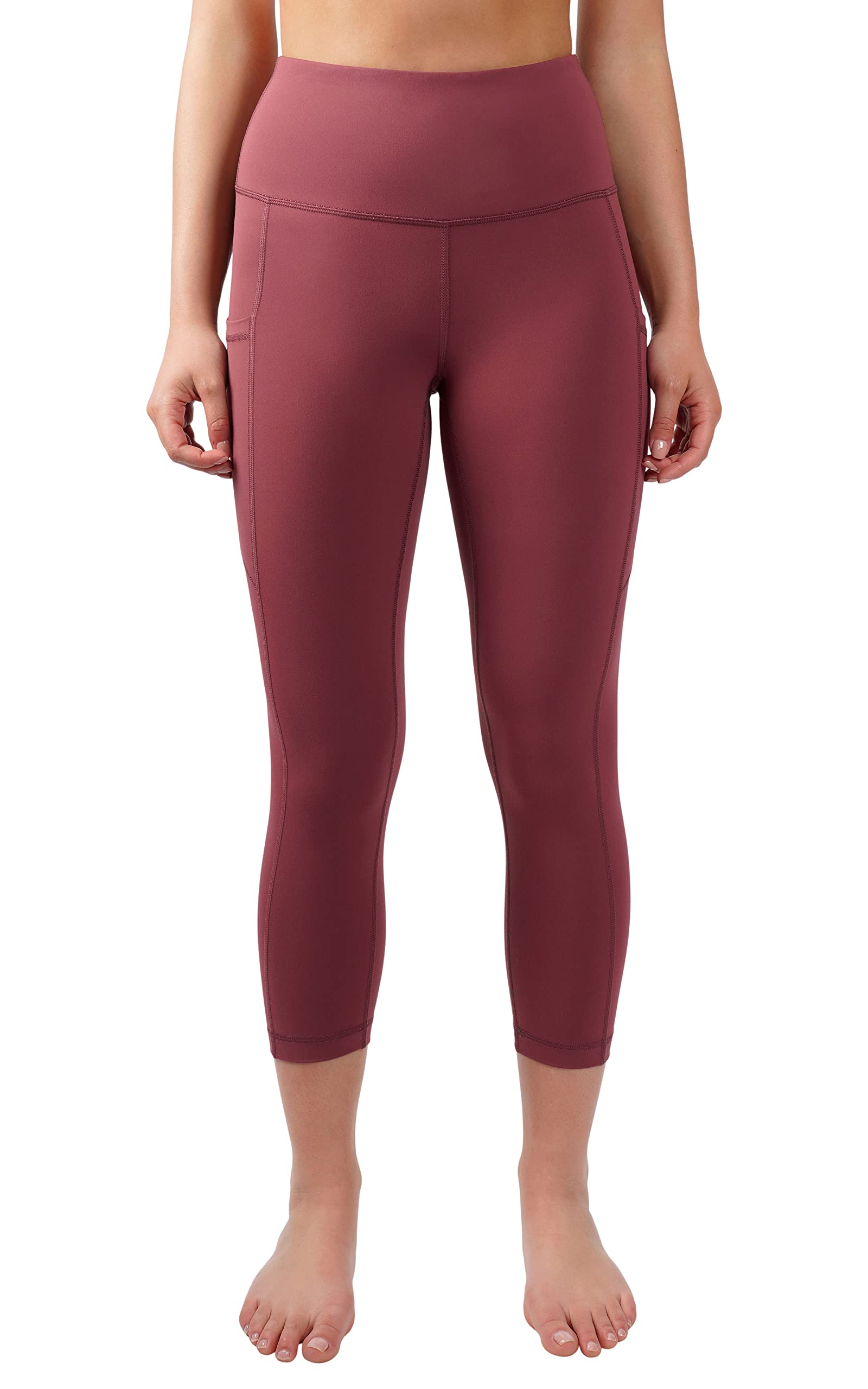 90 Degree By Reflex High Waist Squat Proof Tummy Control Power Flex Yoga Capris with Side Pockets - Rogue Blush - XS