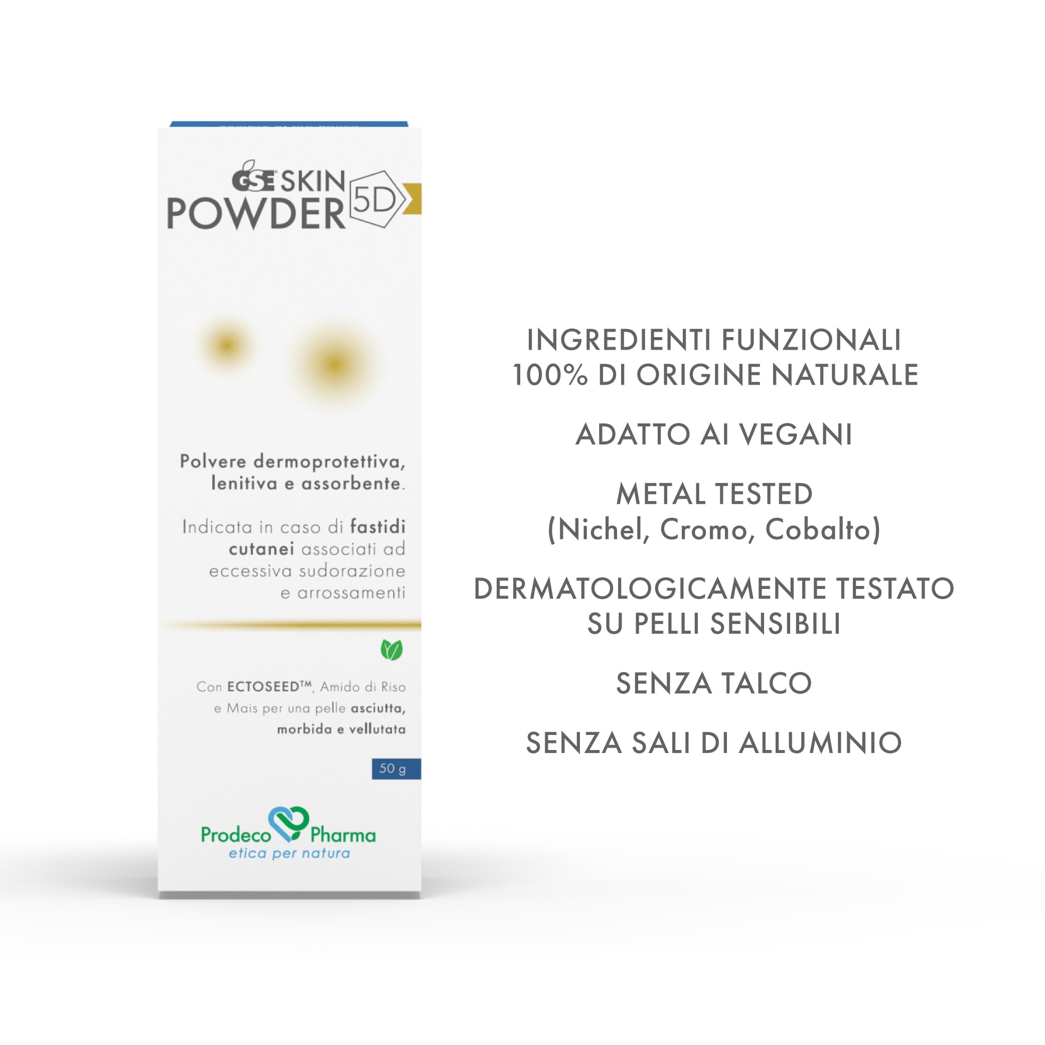 Prodeco Pharma GSE SKIN POWDER 5 D Polvo dermatológico 50 g – Indicado para la protección de la piel y como coadyuvante en caso de sudoración excesiva, piel húmeda y malos olores