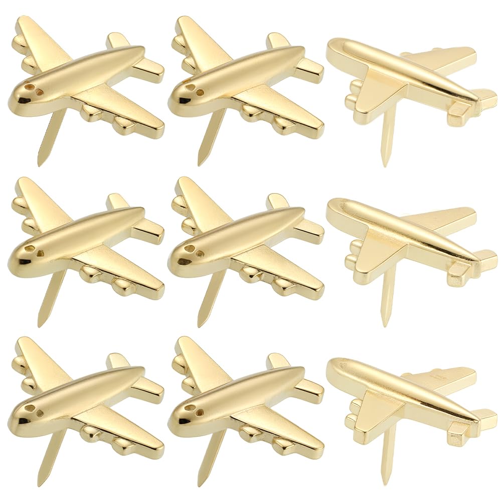 SUNNYCLUE 1 Box 30Pcs Airplane Push Pins Gold Push Pins Bulk Metal Funny Aircraft Photo Walls Postcard Cork Pushpins Thumb Tacks for Map Bulletin Boards Office School Home DIY Decoration Supplies