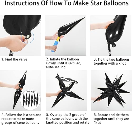 Miniatura 5 de Globos de estrella negra metálicos de 50 piezas, grandes globos de aluminio de explosión negra de 26 pulgadas, globos de punta de estrella negra de