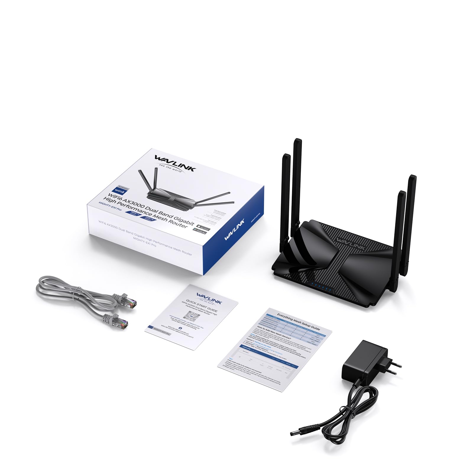 WAVLINK WiFi 6 AX3000 Dual Band Mesh Router | 3000 Mbit/s (2402 Mbit/s 5 GHz + 574 Mbit/s 2,4 GHz) | Für Gaming, 4K Streaming & Homeoffice | MU-MIMO, Beamforming, OFDMA | 160 MHz, WPA3, IPv6