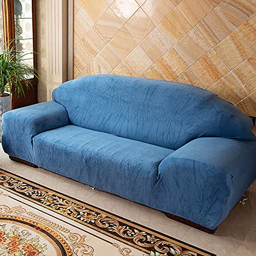 CXYKN Funda De Sofá Elástica De Felpa De Terciopelo, Funda De Sofá Suave Funda De Sofá con Parte Inferior Elástica Protector De Muebles Antideslizante Lavable para Mascotas Gato Perro-Azul-2 Plaza