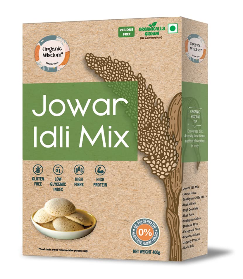 ORGANIC WISDOM-Back to Roots Jowar Idli Mix | Healthy Breakfast | Gluten Free | Rich in Protein & Dietary Fibre | Easy to make & Tasty | 400gm