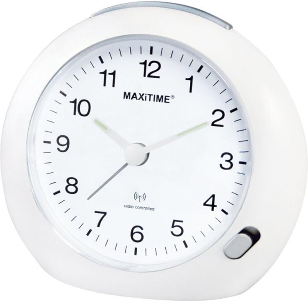 Maxitime Analogue Radio-Controlled Alarm Clock with Luminous Hands, Light and Alarm Function (without Batteries)