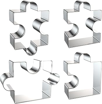 Puzzle Piece Cookie Cutter Set - 4 Piece - Puzzle Cookie Cutters Shapes Biscuit Baking Mold Clay Cutters - 2 to 3 Stainless Steel