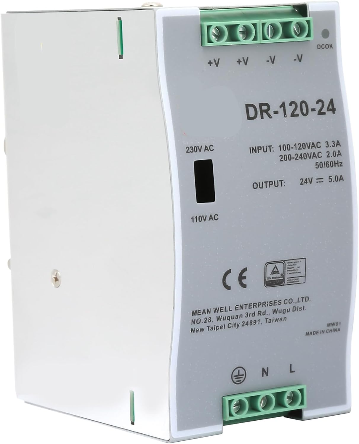 AC DC Power Source Pulse Width Modulation 24V 5A 120 W Unit - 35 mm DIN Rail Mount - Overload and Over Voltage Protection for Industrial Electrical Systems