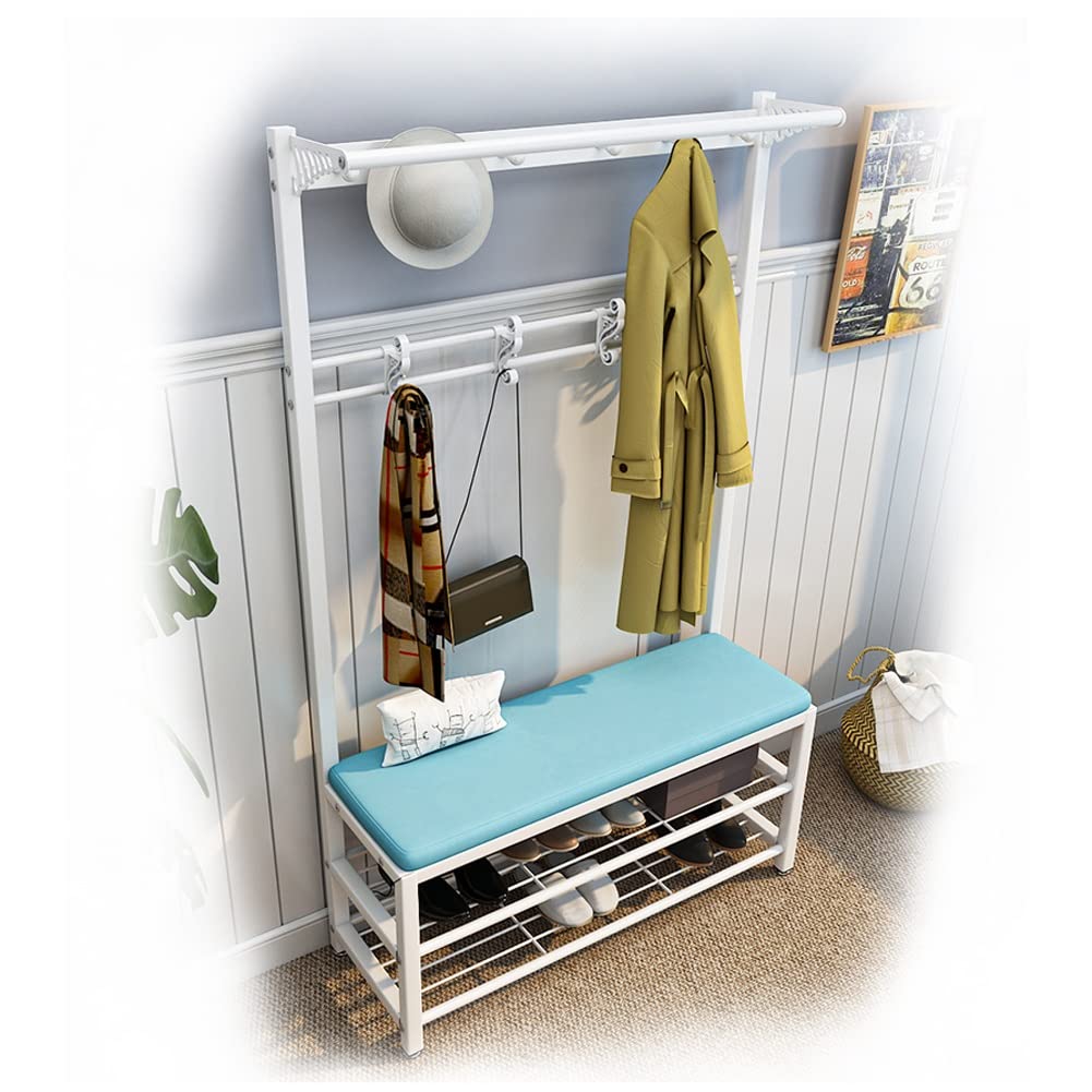 Porte-manteau 4 en 1 avec banc et rangement chaussures industriel gris blanc 100cm