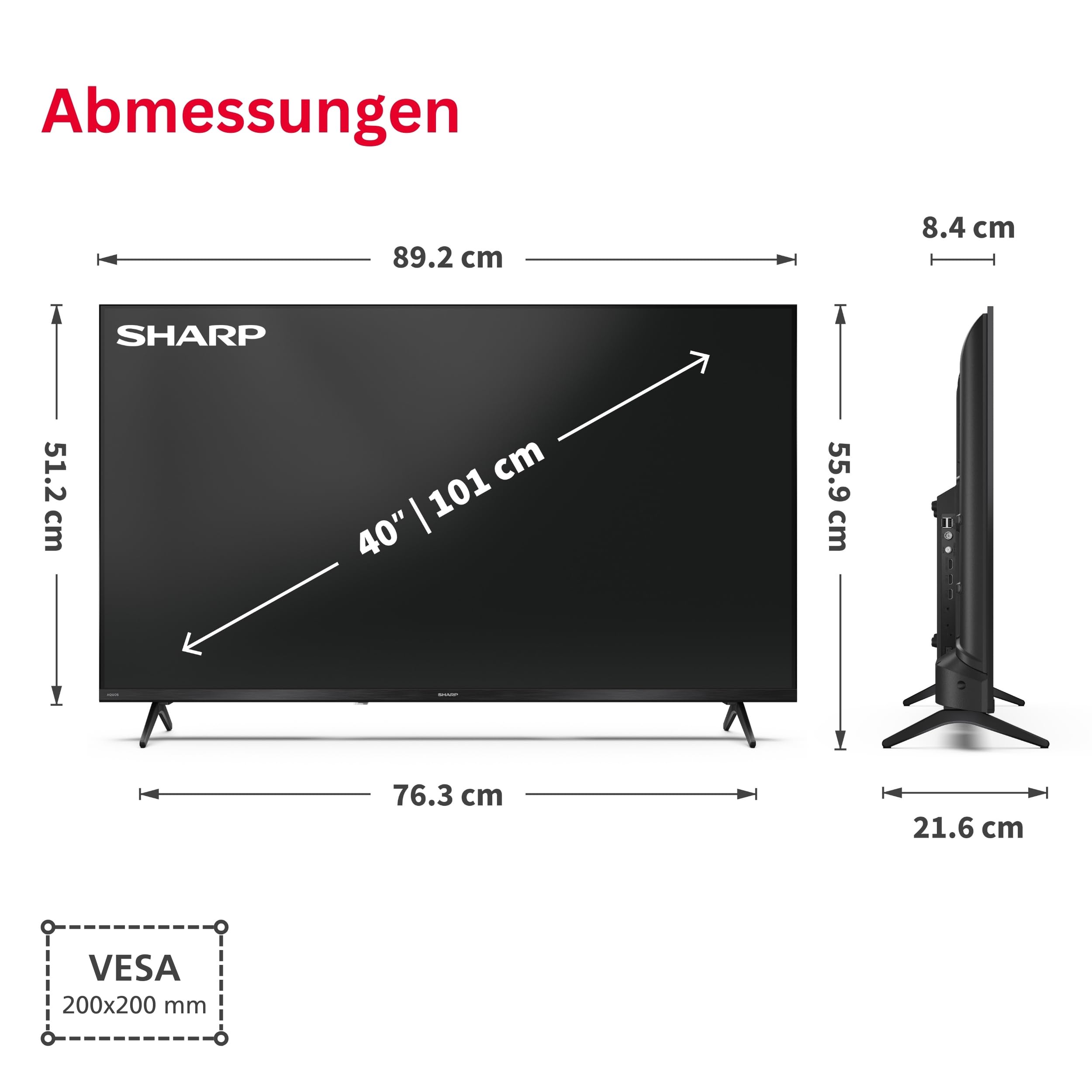 Sharp 40HE3745E QLED Fernseher 40 Zoll Smart TV Powered by TiVo - HDR Fernseher mit Full HD Auflösung und Triple-Tuner, QLED TV (2026)