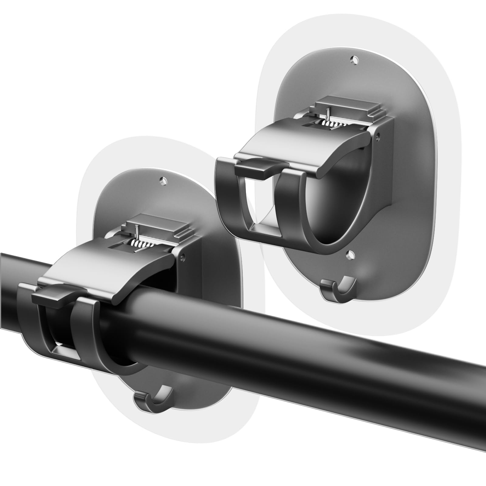 2 Pack No Drill Curtain Rod Brackets Self Adhesive Curtain Rod Holder No Drilling Curtain Rod Hooks Nail Free Adjustable Curtain Rod Holders Curtain