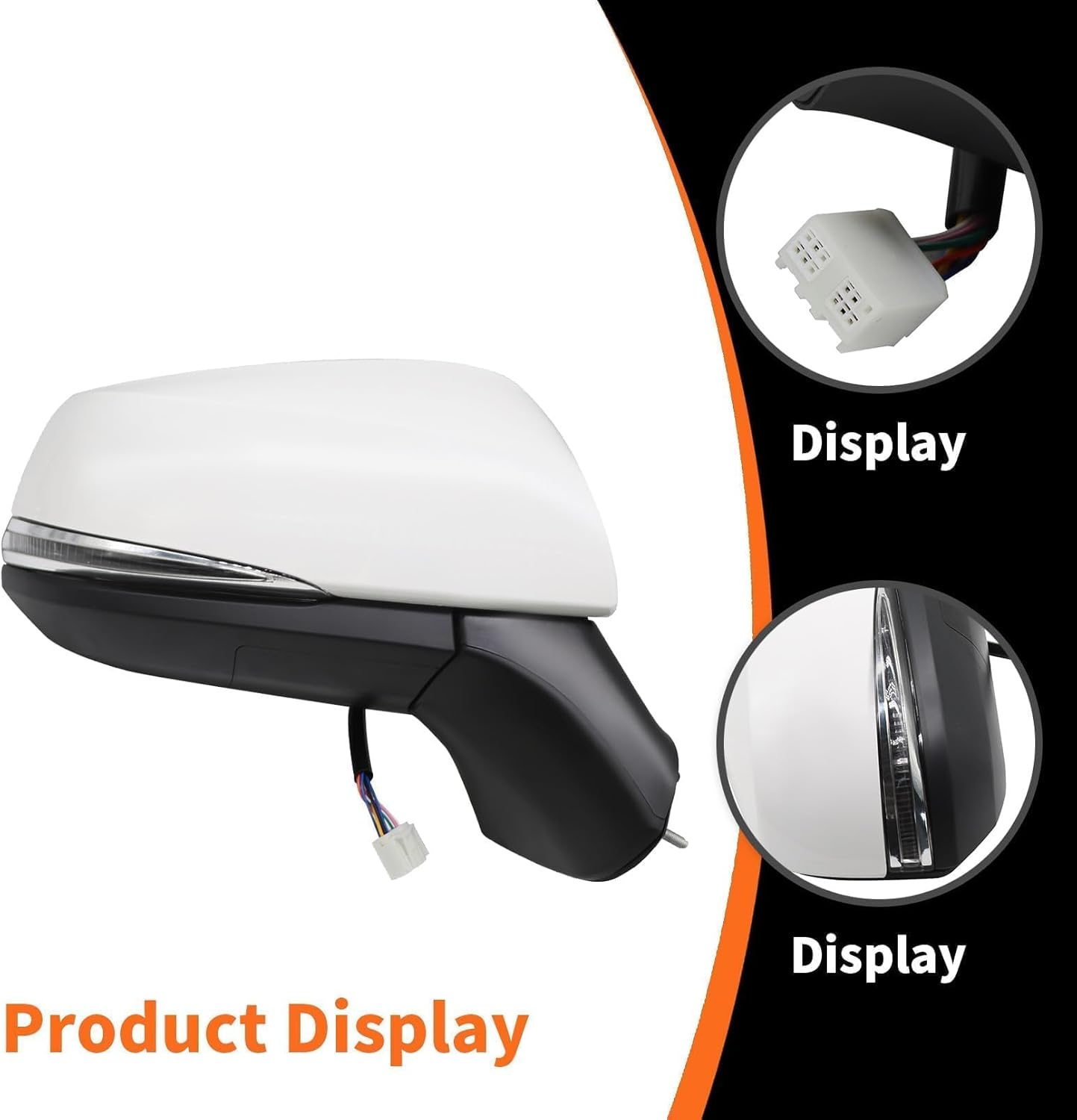 Right Passenger Side Mirror Assembly Compatible with RAV-Four 2019-2024 Heated Power Turn Signal Light Blind Spot Match Manual Folding White 879100R271 (8Pins)