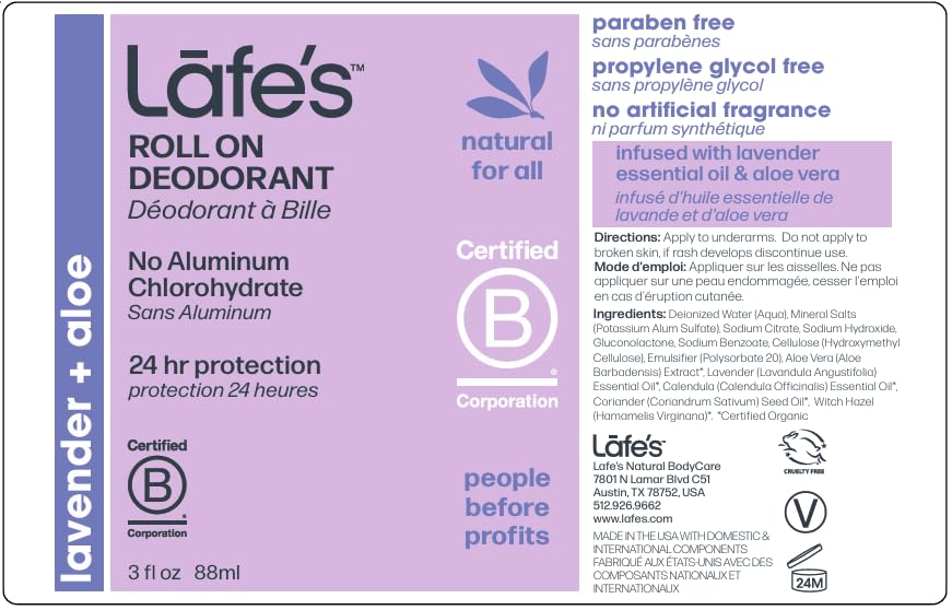 Lafe's Natural Lavender & Aloe Roll-On Deodorant, Aluminum-Free