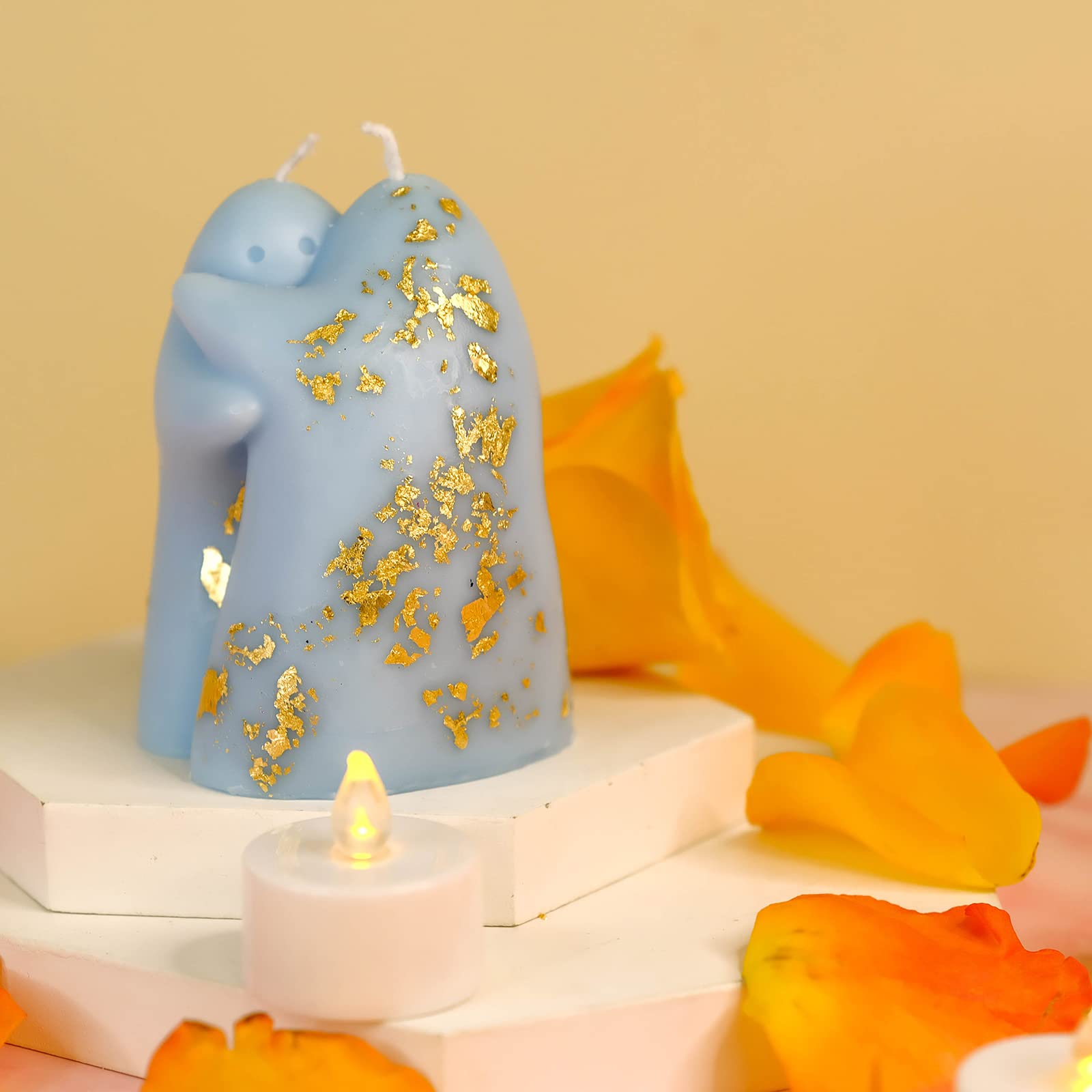 Carol Cao Hug Candle Embrace Shaped Candles Natural Beeswax Soy Candle Mother's Day Gift Custom Gifts Personalized Home Decor Scented Candle(Blue+Gold Flakes) Christmas Gifts