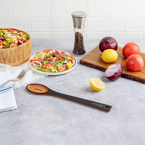 Vista 7 de Restaurantware Nature Tek - Cuchara de madera de 13 pulgadas, 1 cuchara ranurada para cocinar, mango resistente, agujero para colgar, cuchara