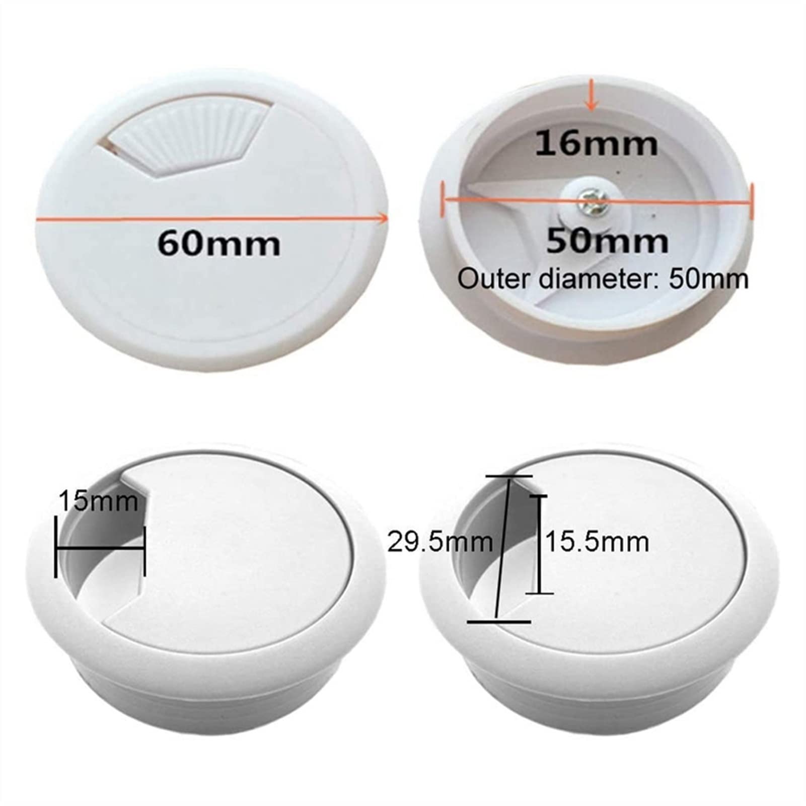 Passacavo in metallo per scrivania, 20 pezzi da 2 pollici, passacavi for scrivania, copriforo for organizzatore di cavi for PC da ufficio, copricavo in plastica(Black)