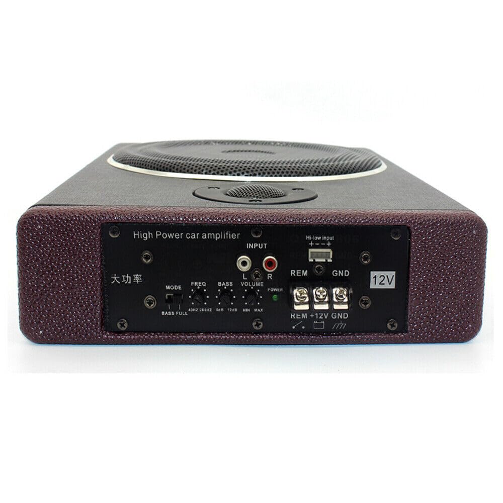 Subwoofer piatto per auto, basso attivo, set attivo ultra compatto, sotto il sedile, corpo in legno rivestito in pelle PU, riduce le vibrazioni, nero