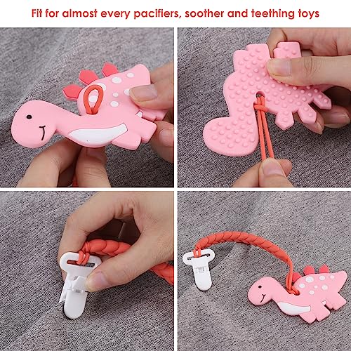 Image of 4-Pack Silicone Pacifier Clips with a Woven Rope Shape for Baby Boys and Girls - Flexible and Rust-Free Holders for Teething Relief and Baby Essentials, Safe for Newborns (Pink)
