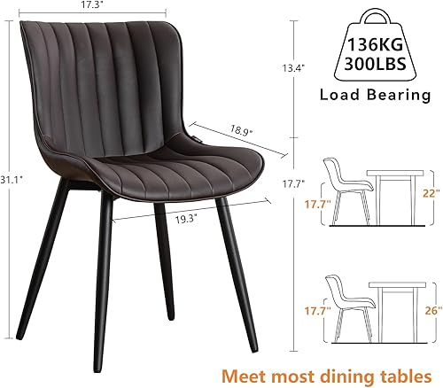 Miniatura 2 de YOUNUOKE Juego de 2 sillas de comedor tapizadas modernas de mediados de siglo, cómodas sillas de piel sintética sin brazos con patas de metal para