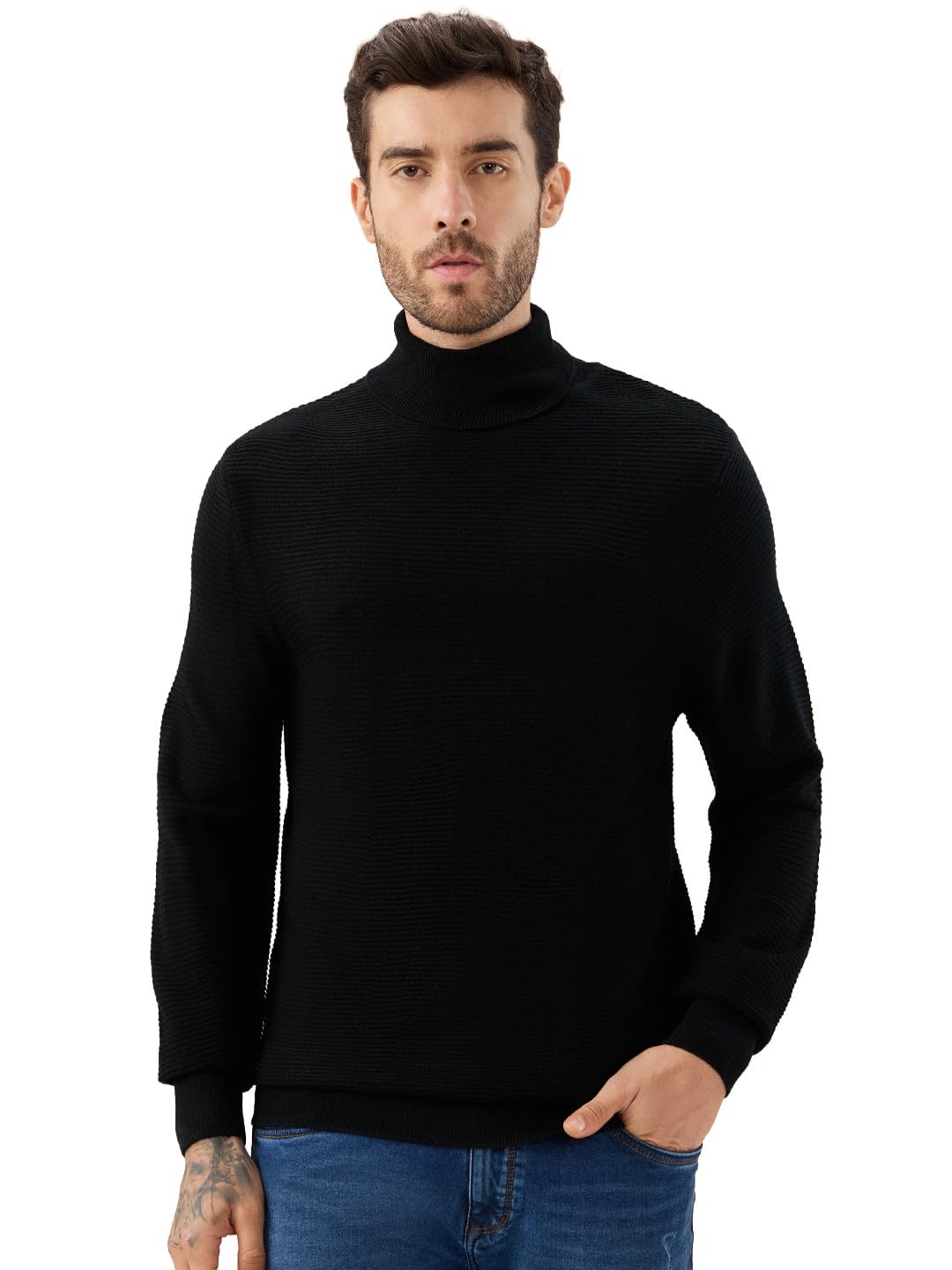 status quo Men's Solid Textured Full Sleeves Turtle Neck Regular Fit Fleece Sweater-picture-24