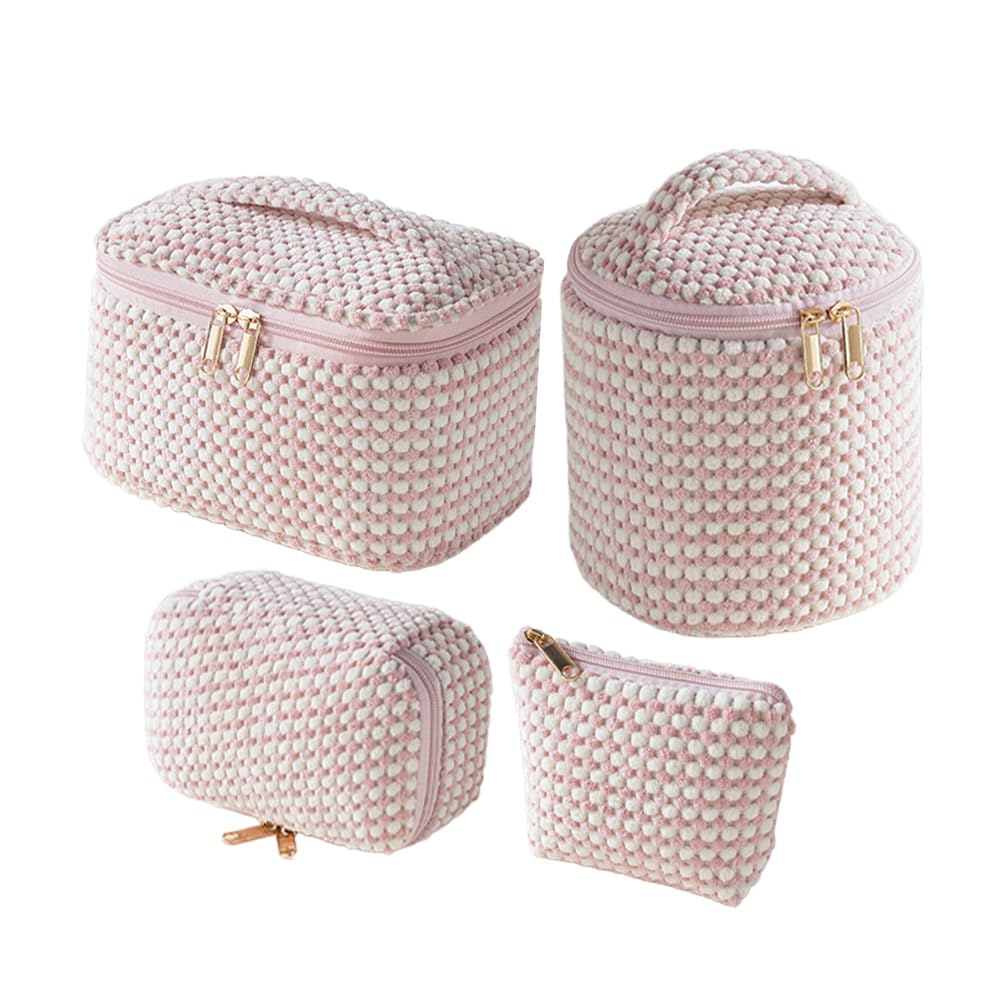 HDMGCR 4 Packs Cosmetic Travel Bag Set, Portable Makeup Organizer Cases for Women (Pink White)