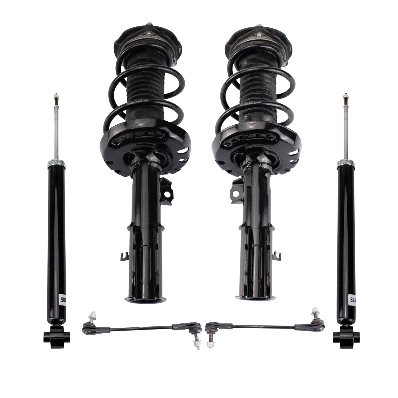 TRQ Front and Rear Suspension Kit Complete Strut & Coil Spring Assembly Shock Absorber Sway Bar Stabilizer Link Compatible with 2016-2019 Chevrolet Cruze