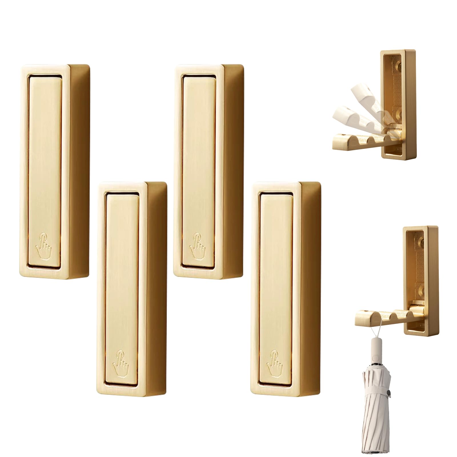 Atnayo Gold 4Pcs Foldable Wall Hook, Heavy Duty Folding Hooks Wall Mount Of Zinc Alloy For All Hanging