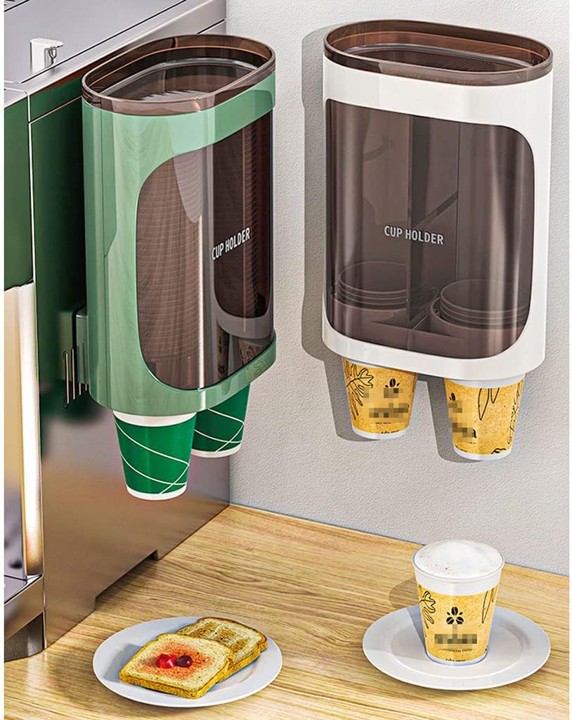 Bathroom Double Tube Cup Dispenser Wall Mount Pull Type Cup Holder Plastic Self Adhesive No Drilling Cup Dispenser for Home Office Coffee Shop Dispensador de Vasos Bracket(W)