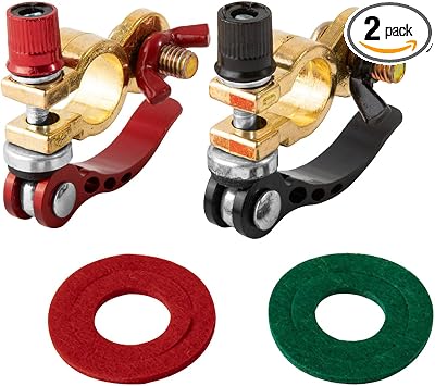 2PCS Battery Terminal ConnectorsM8 x 25mm Bolt, Quick Release Disconnect Battery Connectors, Brass Battery Cable Terminals Clamp, Battery Post Connectors with Anti-Corrosion Pad for Car Truck Boat