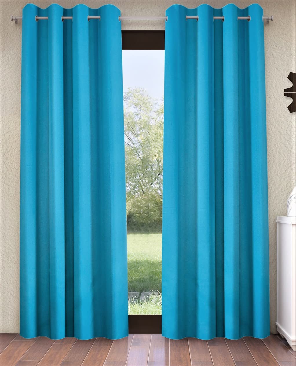 Home Sizzler 1 Piece Solid Blackout Eyelet Polyester Door Curtain - 7 Feet, Aqua