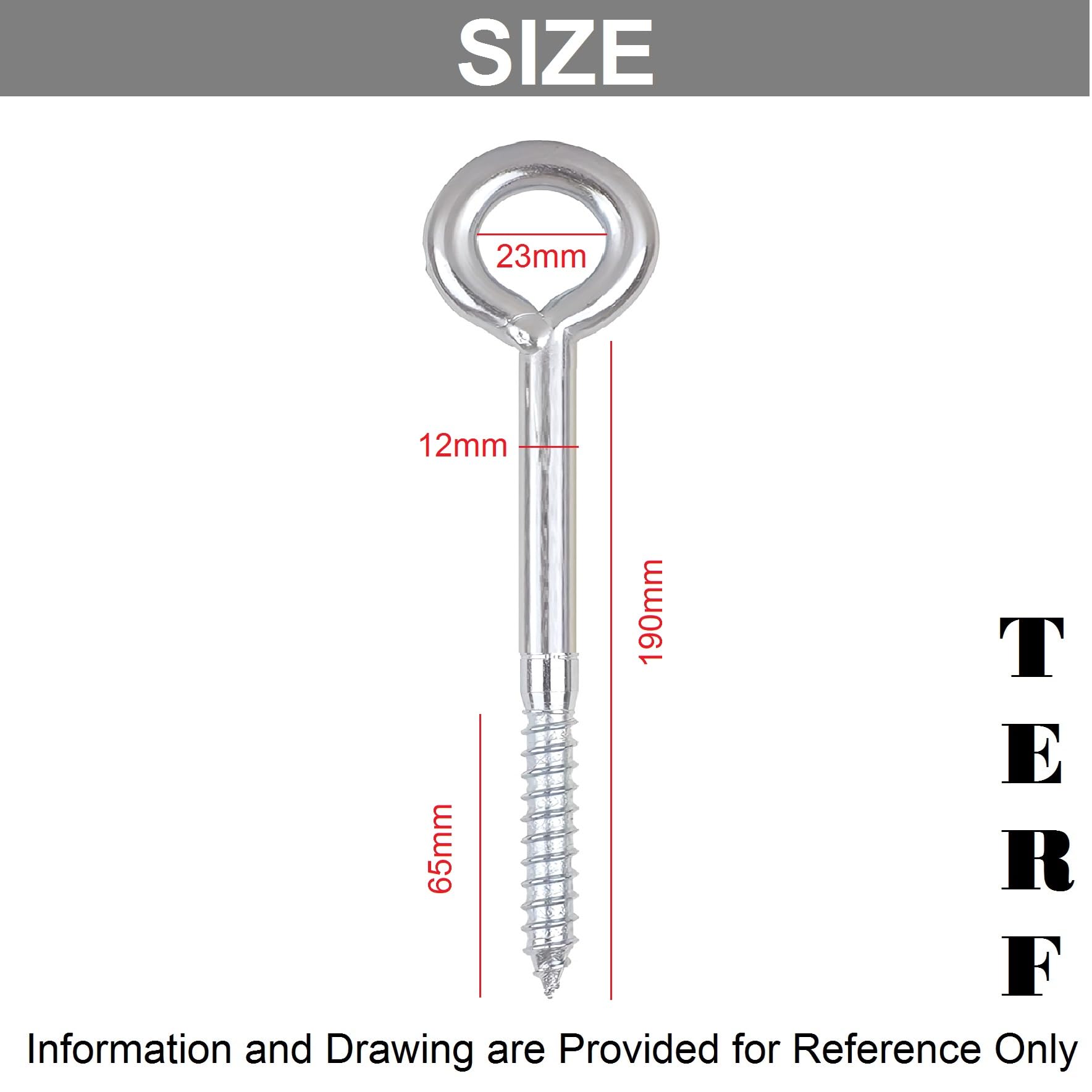 TERF® 12mm X 190mm Welded Screw Eye 12mm X 190mm Heavy Duty Zinc Plated Steel Screws in Eye bolt - Pack of 2 - Image 3
