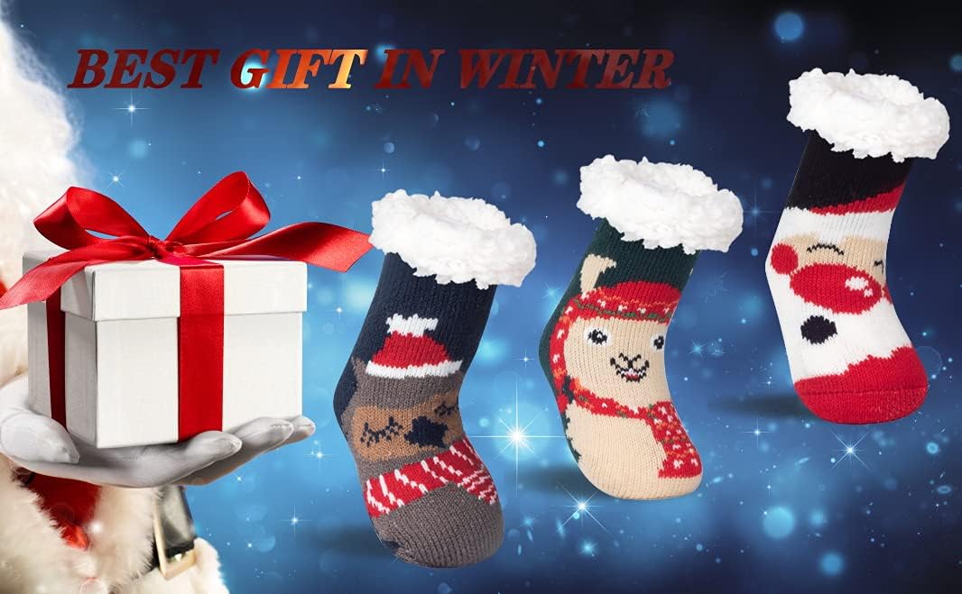 FENELY 3 Pairs Winter Kids Fuzzy Slipper Socks 2-4/4-6/6-8 Girls Boys Thermal Warm Non-Skid，Gifts for Christmas Stocking - Image 7