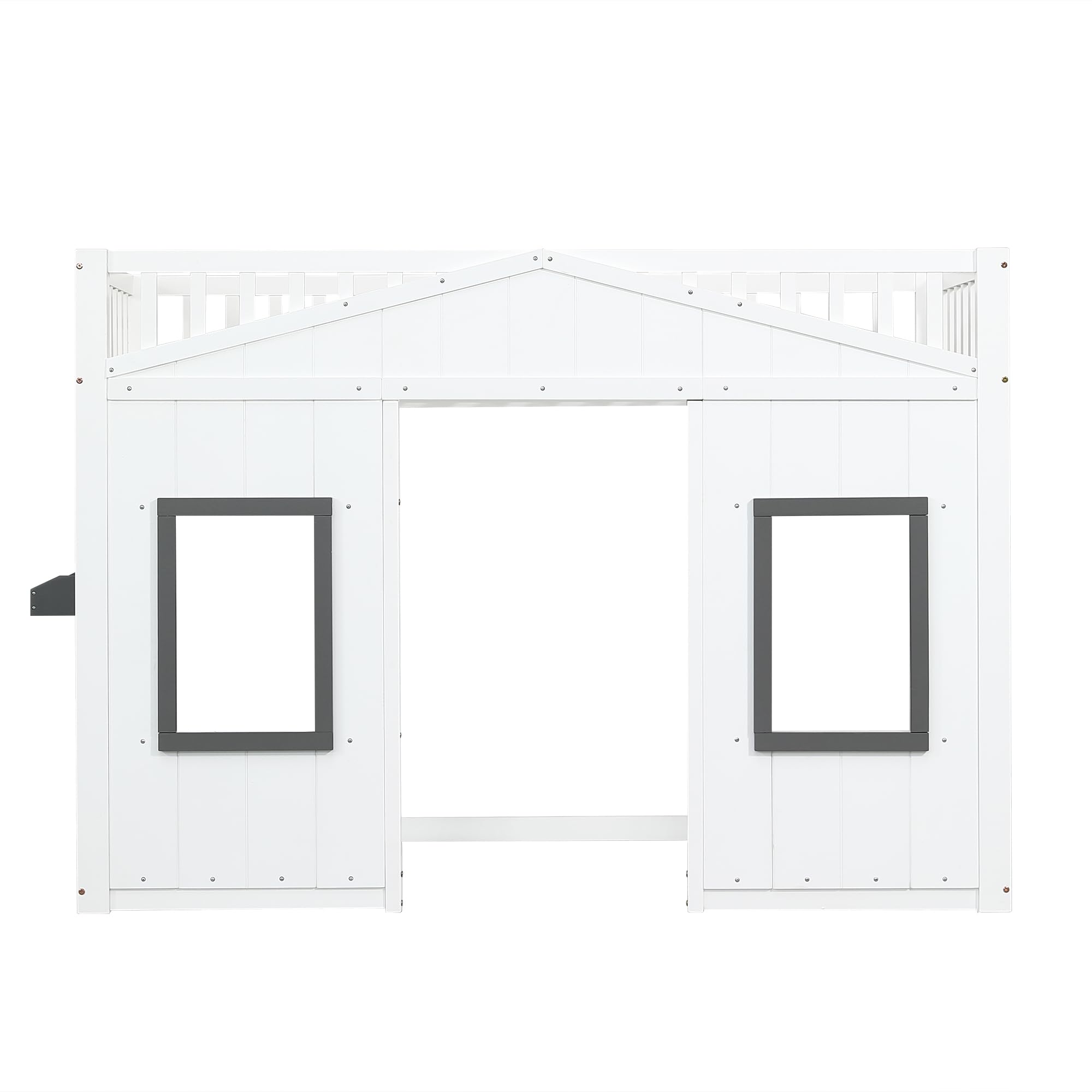 Kinderbett Etagenbett 90x200, Hausbett Hochbett mit Fenster & Regal, Bettgestell mit Rausfallschutz und Lattenrost, Funktionsbett Stockbett Spielbett Jugendhochbett, Kiefernholz, Ohne Matratze, Weiß