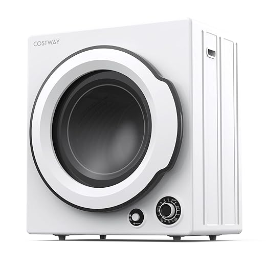 COSTWAY Compact Laundry Dryer, 13.2 LBS Front Load Portable Clothes Dryer with Stainless Steel Drum, 5 Drying Programs and Adjustable Exhaust Vent, Electric Tumble Laundry Dryer, 1350W, White