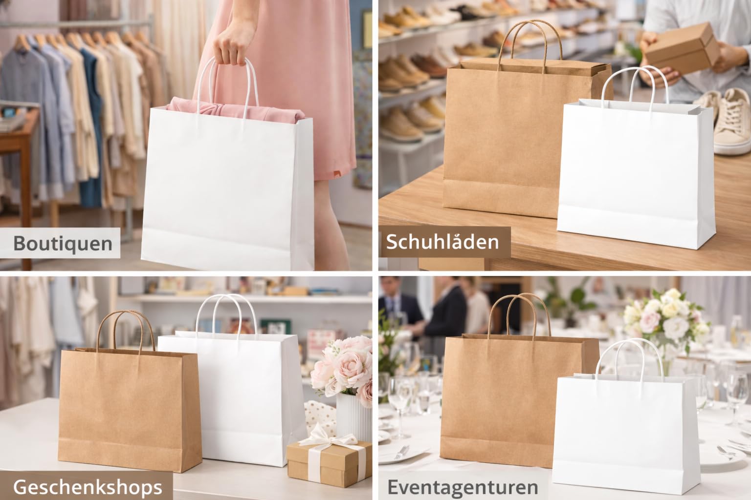 Inoverse 200 Stück Papiertüten mit Henkel 45+17x48 cm – stabile Kraftpapiertüten Braun mit Papierkordel, Geschenktüten & Papiertragetaschen für Einkauf, Geschenk, Party & DIY