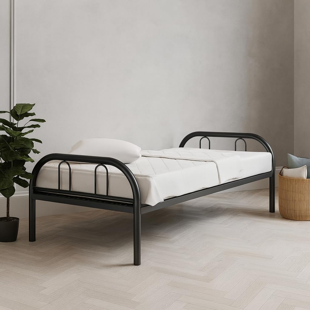 Karnak Steel Single Bed with Mattress | Heavy Duty Metal Bed Frame | Modern Twin Size | Space-Saving & Durable Design for Bedroom or Living Room Furniture