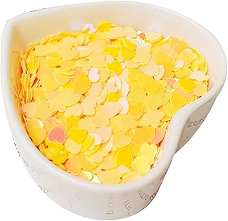 Leliafleury Confeti iridiscente de lentejuelas de corazón amarillo de 6 mm, con purpurina de PVC, para decoración de bodas, fiestas, 20 g