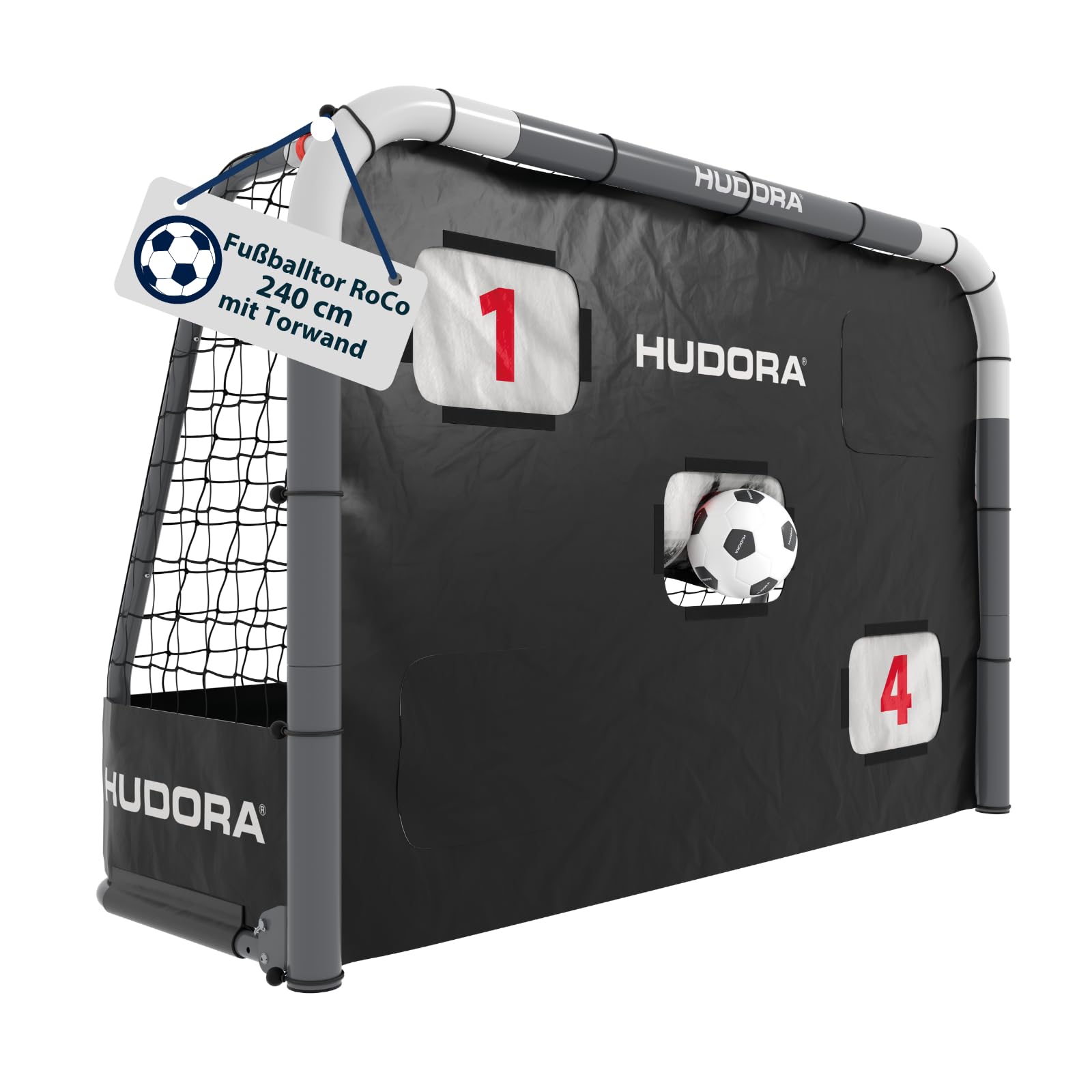 HUDORA Fußballtor RoCo mit Torwand (2-in-1) – Flexibles Targetshot-System – wetterfest, klappbar & stabil – für Kinder und Erwachsene – inkl. Punktzähler und variablen Zielöffnungen