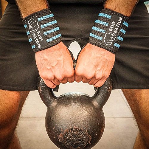 Wod Nation Wrist Wraps Weightlifting For Men & Women - Weight Lifting Wrist Wrap Set Of 2 (12 Inch - Black/Lt Blue) #TOP6