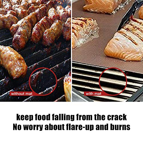 YRYM HT Copper Grill Mat Set of 5-13"x15.75"Grill Mats Non Stick-BBQ Grill &Baking Mats - Reusable and Easy to Clean - Works on Gas, Charcoal, Electric Grill