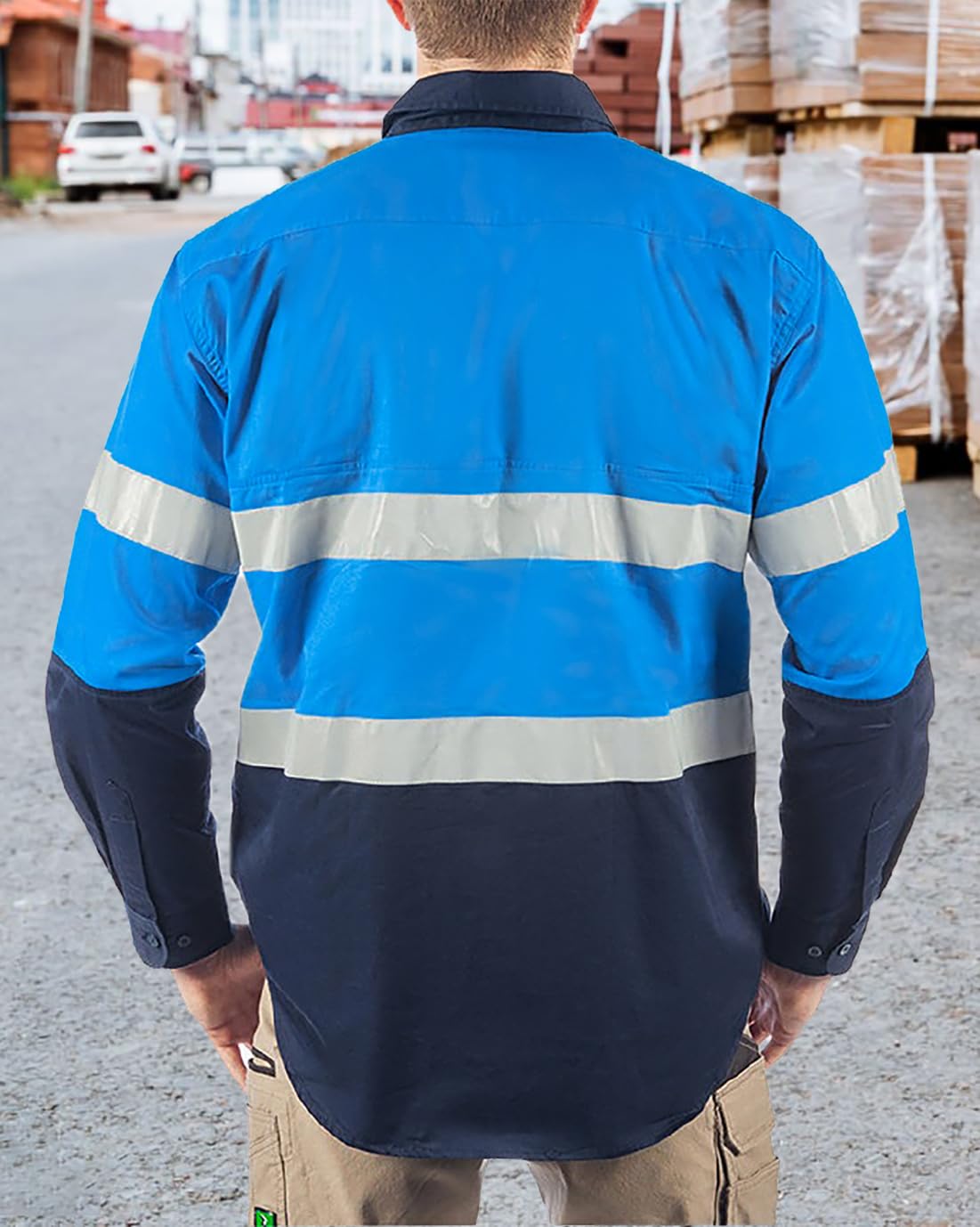 Chemise de Travail à Boutons pour Homme Bande Réfléchissante Polo Haute Visibilité à Manches Longues Vêtements de Travail Bouton T-Shirt avec Poches