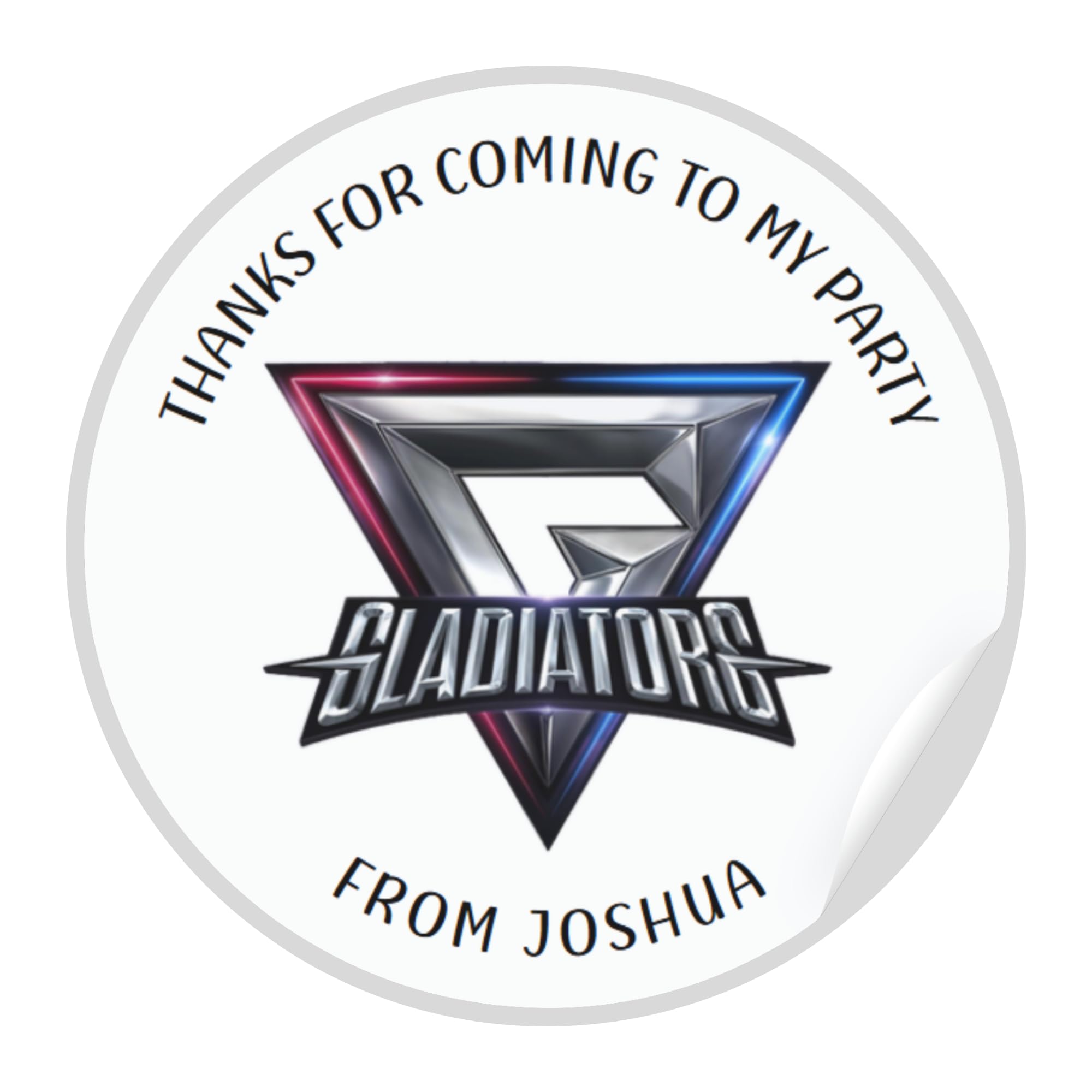Personalised Gladiator Birthday Stickers - Thank You for Coming to My Party (63mm (12 Stickers))